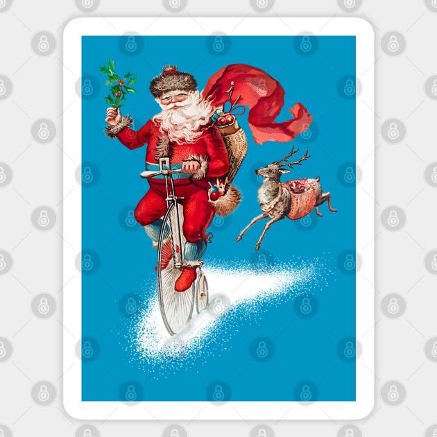 Santa Claus riding a penny farthing Sticker by ThatPopLife